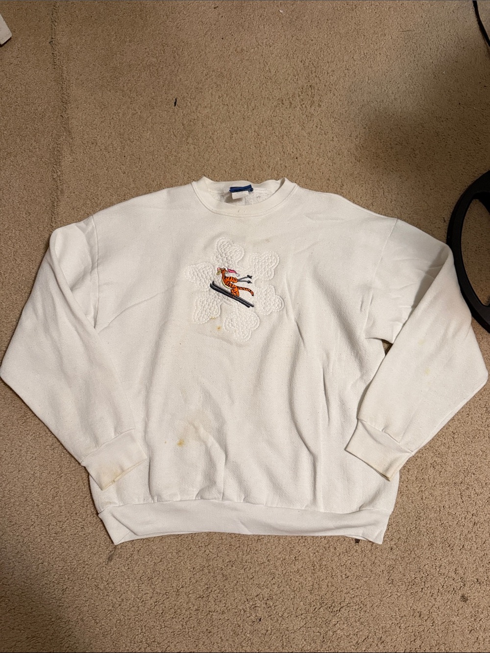 Disney White Crewneck Sweatshirt with Skiing Character Embroidery